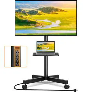 Mobile TV Stand with Power Outlet for 23-65 Inch TVs up to 88 lbs | Tilt Rolling TV Cart with Height Adjustment & Locking Wheels, Portable TV Stand for Bedroom, Office, Max VESA 400x400mm Mobile TV Stand with Power Outlet for 23-65 Inch TVs up to 88 lbs | Tilt Rolling TV Cart with Height Adjustment & Locking Wheels, Portable TV Stand for Bedroom, Office, Max VESA 400x400mm
