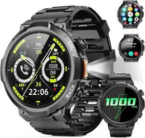 Military Smartwatch for Men, 50-Day Battery,Bluetooth Call with LED | 1.53" HD, 110+ sports modes, heart rate/sleep monitor, IP68 waterproof, Bluetooth 5.3 calls & notifications for iOS/Android Military Smartwatch for Men, 50-Day Battery,Bluetooth Call with LED | 1.53" HD, 110+ sports modes, heart rate/sleep monitor, IP68 waterproof, Bluetooth 5.3 calls & notifications for iOS/Android