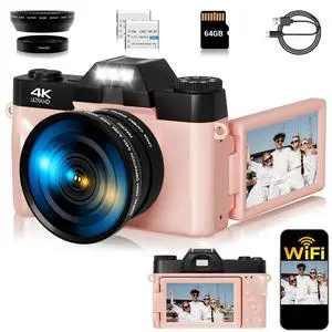 4K Digital Camera for Photography, 75MP WiFi Vlogging Camera for YouTube, 3" 180° Flip Screen Point and Shoot Camera with 64GB SD Card, Anti-Shak & 2 Batteries, Compact Travel Camera for Beginners 4K Digital Camera for Photography, 75MP WiFi Vlogging Camera for YouTube, 3" 180° Flip Screen Point and Shoot Camera with 64GB SD Card, Anti-Shak & 2 Batteries, Compact Travel Camera for Beginners