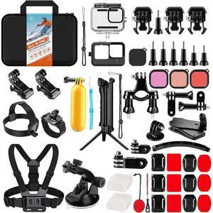 Action Camera Accessories Kit for GoPro Hero 13 12 11 10 9 Black | Waterproof Housing+Silicone Case+ Adjustable Arm+Head Chest Wrist Strap+Bike Mount+Suction Cup+Floating Grip Bundle Set 63in1 Action Camera Accessories Kit for GoPro Hero 13 12 11 10 9 Black | Waterproof Housing+Silicone Case+ Adjustable Arm+Head Chest Wrist Strap+Bike Mount+Suction Cup+Floating Grip Bundle Set 63in1