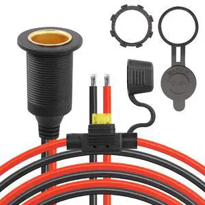 12V/24V Fixed Thread Cigarette Lighter Socket Extension Cable,20A 13AWG Waterproof Cigarette Lighter Female Socket Replacement Cable-(1M) 12V/24V Fixed Thread Cigarette Lighter Socket Extension Cable,20A 13AWG Waterproof Cigarette Lighter Female Socket Replacement Cable-(1M)