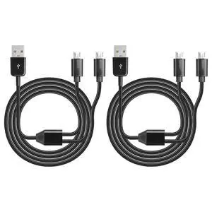 Micro USB Multi Charging Cable, 3FT USB 2.0 Type A Male to 2 Micro USB Male Splitter Y Data Charge Connector Adapter Cable (Black) 2Pack Micro USB Multi Charging Cable, 3FT USB 2.0 Type A Male to 2 Micro USB Male Splitter Y Data Charge Connector Adapter Cable (Black) 2Pack