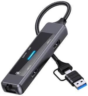 USB 3.0 to Ethernet Adapter, 5 in 1 Multi-Port Hub with Gigabit RJ45 and Type-C Power Port, LAN Network Adapter Compatible with Laptop Desktop PC USB 3.0 to Ethernet Adapter, 5 in 1 Multi-Port Hub with Gigabit RJ45 and Type-C Power Port, LAN Network Adapter Compatible with Laptop Desktop PC