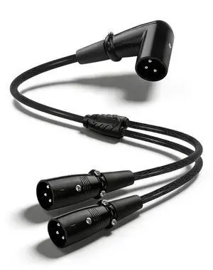 Right-Angle XLR Male to Dual Male Y Splitter Cable, Balanced XLR Splitter 1 Male to 2 Male Microphone Cord Audio Adaptor - 1.64FT / 0.5M Right-Angle XLR Male to Dual Male Y Splitter Cable, Balanced XLR Splitter 1 Male to 2 Male Microphone Cord Audio Adaptor - 1.64FT / 0.5M