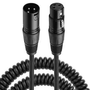XLR Microphone Coiled Cable, Male to Female Cable, Balanced XLR Cable 8 Feet, Oxygen-Free Copper Mic Cables, xrl Speaker Cables - Black XLR Microphone Coiled Cable, Male to Female Cable, Balanced XLR Cable 8 Feet, Oxygen-Free Copper Mic Cables, xrl Speaker Cables - Black