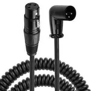 XLR Microphone Coiled Cable,Male to Female Cable, Balanced X-L-R Cord 8 Feet, Oxygen-Free Copper Mic Cables, XLR Speaker Cables - Black (Right Angle Male to Straight Female) XLR Microphone Coiled Cable,Male to Female Cable, Balanced X-L-R Cord 8 Feet, Oxygen-Free Copper Mic Cables, XLR Speaker Cables - Black (Right Angle Male to Straight Female)