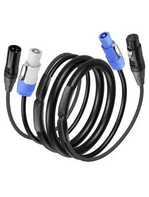 3.2 FT PowerCon and DMX Extension Cable, 13AWG AC Power DMX 3Pin XLR Signal Combo Cables for Stage Lighting, Concerts, Events 3.2 FT PowerCon and DMX Extension Cable, 13AWG AC Power DMX 3Pin XLR Signal Combo Cables for Stage Lighting, Concerts, Events