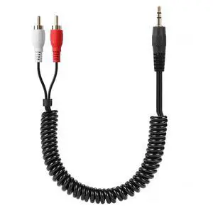 3.5mm to 2 RCA Stereo Audio Coiled Cable,1/8" TRS Male to 2 RCA Male Gold-Plated Coiled Spring Y Splitter Cable,for Connecting Amplifiers, Speakers, Etc- Up to 0.7M/2.3FT 3.5mm to 2 RCA Stereo Audio Coiled Cable,1/8" TRS Male to 2 RCA Male Gold-Plated Coiled Spring Y Splitter Cable,for Connecting Amplifiers, Speakers, Etc- Up to 0.7M/2.3FT