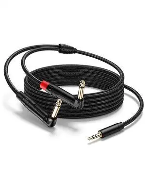 3.5mm TRS to Dual 6.35mm TS Mono Y-Cable, 1/8" Stereo Male to 90 Degree 1/4" Mono Male Audio Splitter Cord for Mixer, Amplifier, Home Stereo, Guitar Amp - 1.8M/6FT 3.5mm TRS to Dual 6.35mm TS Mono Y-Cable, 1/8" Stereo Male to 90 Degree 1/4" Mono Male Audio Splitter Cord for Mixer, Amplifier, Home Stereo, Guitar Amp - 1.8M/6FT