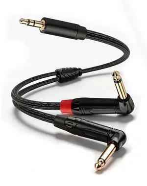 3.5mm TRS to Dual 6.35mm TS Mono Y-Cable, 1/8" Stereo Male to 90 Degree 1/4" Mono Male Audio Splitter Cord for Mixer, Amplifier, Home Stereo, Guitar Amp - 0.3M/1FT 3.5mm TRS to Dual 6.35mm TS Mono Y-Cable, 1/8" Stereo Male to 90 Degree 1/4" Mono Male Audio Splitter Cord for Mixer, Amplifier, Home Stereo, Guitar Amp - 0.3M/1FT