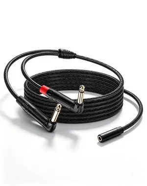 3.5mm to Dual 6.35mm Y Splitter Cable, 1/8 inch TRS Female to 90 Degree 2X 6.35mm 1/4 inch TS Male Mono Audio Cable Splitter for Spekers, Amplifiers, Mixs 1.8M / 6FT 3.5mm to Dual 6.35mm Y Splitter Cable, 1/8 inch TRS Female to 90 Degree 2X 6.35mm 1/4 inch TS Male Mono Audio Cable Splitter for Spekers, Amplifiers, Mixs 1.8M / 6FT