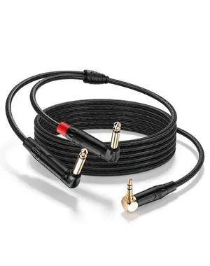 3.5mm TRS to Dual 6.35mm TS Mono Y-Cable, 90 Degree 1/8" Stereo Male to 90 Degree 1/4" Mono Male Audio Splitter Cord for Mixer, Amplifier, Home Stereo, Guitar Amp - 1.8M/6FT 3.5mm TRS to Dual 6.35mm TS Mono Y-Cable, 90 Degree 1/8" Stereo Male to 90 Degree 1/4" Mono Male Audio Splitter Cord for Mixer, Amplifier, Home Stereo, Guitar Amp - 1.8M/6FT