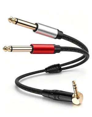 3.5mm TRS to Dual 6.35mm TS Mono Y-Cable, 90 Degree 1/8" Stereo Male to 1/4" Mono Male Audio Splitter Cord for Mixer, Amplifier, Home Stereo, Guitar Amp - 0.3M/1FT 3.5mm TRS to Dual 6.35mm TS Mono Y-Cable, 90 Degree 1/8" Stereo Male to 1/4" Mono Male Audio Splitter Cord for Mixer, Amplifier, Home Stereo, Guitar Amp - 0.3M/1FT
