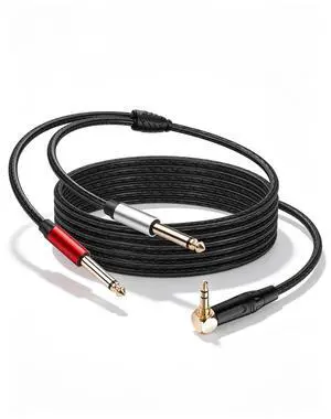 3.5mm TRS to Dual 6.35mm TS Mono Y-Cable, 90 Degree 1/8" Stereo Male to 1/4" Mono Male Audio Splitter Cord for Mixer, Amplifier, Home Stereo, Guitar Amp - 1.8M/6FT 3.5mm TRS to Dual 6.35mm TS Mono Y-Cable, 90 Degree 1/8" Stereo Male to 1/4" Mono Male Audio Splitter Cord for Mixer, Amplifier, Home Stereo, Guitar Amp - 1.8M/6FT