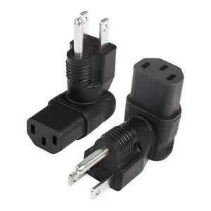 90 Degree NEMA 5-15P to IEC 320 C13 Female 10A/125V Computer Power Extension Adapter, 3 Prong USA C13 to NEMA 5-15R Plug Power Adapter - 2 Pack 90 Degree NEMA 5-15P to IEC 320 C13 Female 10A/125V Computer Power Extension Adapter, 3 Prong USA C13 to NEMA 5-15R Plug Power Adapter - 2 Pack