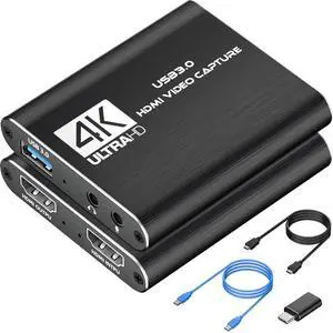 4K HDMI Capture Card for Streaming, Full HD 1080P 60FPS USB 3.0 Cam Link Game Audio Video Capture Card, Work with Camera/Nintendo Switch/Xbox/PS4/PS5/PC/OBS (Black) 4K HDMI Capture Card for Streaming, Full HD 1080P 60FPS USB 3.0 Cam Link Game Audio Video Capture Card, Work with Camera/Nintendo Switch/Xbox/PS4/PS5/PC/OBS (Black)