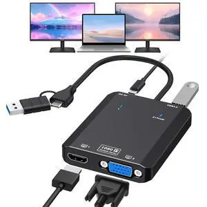 HDMI Splitter Extended Display for Dual Monitor, 1080p@60Hz USB A or USB-C to HDMI Vga Adapter for Extended Display of Laptop Monitor Desktop TV, Mac OS Windows Android HDMI Splitter Extended Display for Dual Monitor, 1080p@60Hz USB A or USB-C to HDMI Vga Adapter for Extended Display of Laptop Monitor Desktop TV, Mac OS Windows Android