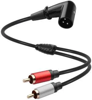 Right Angle XLR Male to Dual RCA Male Y Splitter Audio Cable, 1FT Balanced 1 XLR Male to Unbalanced 2 RCA Male Y Adapter Cord Gold Plated Connectors for Connecting Audio Interface Right Angle XLR Male to Dual RCA Male Y Splitter Audio Cable, 1FT Balanced 1 XLR Male to Unbalanced 2 RCA Male Y Adapter Cord Gold Plated Connectors for Connecting Audio Interface