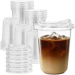 25 Pack-16 oz Clear Plastic Cups with Lids Food Grade Disposable Iced Coffee Cups for Smoothies, Milkshake, Parties 25 Pack-16 oz Clear Plastic Cups with Lids Food Grade Disposable Iced Coffee Cups for Smoothies, Milkshake, Parties