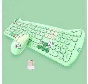 Cute Cat 2.4G USB Wireless Keyboard and Mouse Combo, Silent Keys, Candy Colors, Compatible with Notebook, PC (Green-110Keys) Cute Cat 2.4G USB Wireless Keyboard and Mouse Combo, Silent Keys, Candy Colors, Compatible with Notebook, PC (Green-110Keys)