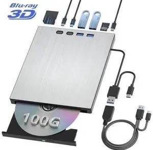 External Blu ray Drive for Laptop, 7 in 1 External CD/DVD Drive Portable Blu Ray Burner USB 3.0 Type-C CD/BD Disc Drives Support 100G Bluray/DVD Drive Compatible with Windows Linux Mac OS External Blu ray Drive for Laptop, 7 in 1 External CD/DVD Drive Portable Blu Ray Burner USB 3.0 Type-C CD/BD Disc Drives Support 100G Bluray/DVD Drive Compatible with Windows Linux Mac OS