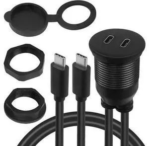 Vszerda Dual USB C Threaded Flush Mount Waterproof Cable 10Gbps 2 USB C 3.1 Male to Female Panel Mount Extension Cable Support 4K@60HZ Audio and Video Transmission 1m/3.3ft Vszerda Dual USB C Threaded Flush Mount Waterproof Cable 10Gbps 2 USB C 3.1 Male to Female Panel Mount Extension Cable Support 4K@60HZ Audio and Video Transmission 1m/3.3ft