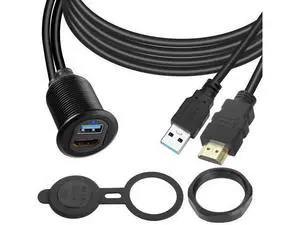 Vszerda USB3.0 & HDMI Embedded Car Waterproof Cable USB3.0+HDMI 1.4 Threaded Fixed Mount Data Extension Cable, LED Light, Aluminum Housing, for Dashboard Car Boat Motorbike, 2M/6.5ft Vszerda USB3.0 & HDMI Embedded Car Waterproof Cable USB3.0+HDMI 1.4 Threaded Fixed Mount Data Extension Cable, LED Light, Aluminum Housing, for Dashboard Car Boat Motorbike, 2M/6.5ft