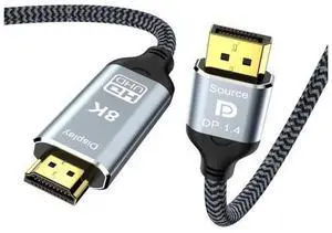 Vszerda 6.6FT DisplayPort to HDMI 8K Cable, 8K@60Hz 4K@120Hz Uni-Directional DP1.4 (Source) to HDMI 2.1(Display),DP to HDMI Compatible HDCP 2.3 HDR10 for AMD,NVIDIA,Monitor and PC Vszerda 6.6FT DisplayPort to HDMI 8K Cable, 8K@60Hz 4K@120Hz Uni-Directional DP1.4 (Source) to HDMI 2.1(Display),DP to HDMI Compatible HDCP 2.3 HDR10 for AMD,NVIDIA,Monitor and PC