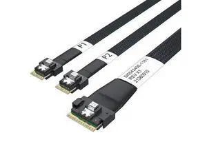 Vszerda SlimSAS SFF-8654 8i to 2xSFF-8654 4i 24G Internal Cable, PCIe 4.0, 85-ohm, 0.8m/2.6ft Vszerda SlimSAS SFF-8654 8i to 2xSFF-8654 4i 24G Internal Cable, PCIe 4.0, 85-ohm, 0.8m/2.6ft