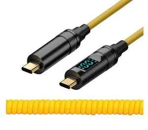 Vszerda Stretch Coiled USB-C USB4 Cable with Smart LED Display 20Gbps 100W 8K for Laptop Disk Phone Type-C Male to Male Cable Power & Data 180cm Vszerda Stretch Coiled USB-C USB4 Cable with Smart LED Display 20Gbps 100W 8K for Laptop Disk Phone Type-C Male to Male Cable Power & Data 180cm