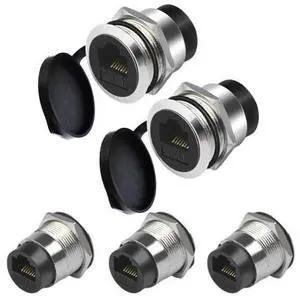 Vszerda RJ45 CAT6 Panel Mount Adapter Female-to-Female Ethernet Pass-Through Connector, 10 Gbps Bulkhead Interface Adapter, XLR/D-Panel Mountable with Waterproof & Dustproof Cover (5-Pack Silver) Vszerda RJ45 CAT6 Panel Mount Adapter Female-to-Female Ethernet Pass-Through Connector, 10 Gbps Bulkhead Interface Adapter, XLR/D-Panel Mountable with Waterproof & Dustproof Cover (5-Pack Silver)