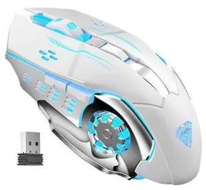 Vszerda SC100 Silent White Wireless Mouse Rechargeable, RGB LED Backlit, DPI Adjustable, 2.4G Wireless Optical Computer Gaming Mice with USB Receiver, Punk Cool Mouse for Office/Games Vszerda SC100 Silent White Wireless Mouse Rechargeable, RGB LED Backlit, DPI Adjustable, 2.4G Wireless Optical Computer Gaming Mice with USB Receiver, Punk Cool Mouse for Office/Games