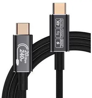 Vszerda USB-C Cable - 4K Video & Power, 3.2 Gen 2, 20Gbps, 240W PD Fast Charging, 6.6FT Black Vszerda USB-C Cable - 4K Video & Power, 3.2 Gen 2, 20Gbps, 240W PD Fast Charging, 6.6FT Black