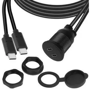 Vszerda 2 USB C Threaded Flush Mount Waterproof Cable Dual USB C 2.0 Male to Female Car Dash Mount Extension Cable for Car Boat Truck Yacht Motorcycle 1m/3.3ft Vszerda 2 USB C Threaded Flush Mount Waterproof Cable Dual USB C 2.0 Male to Female Car Dash Mount Extension Cable for Car Boat Truck Yacht Motorcycle 1m/3.3ft