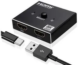 Vszerda HDMI Switch Splitter 8K@60Hz, Aluminum Bidirectional HDMI Switcher 2 in 1 Out, 2.1 Hub with USB C Power Cable Support HDCP2.2 Compatible with Xbox PS5/4 Blu-Ray Player Fire Stick Vszerda HDMI Switch Splitter 8K@60Hz, Aluminum Bidirectional HDMI Switcher 2 in 1 Out, 2.1 Hub with USB C Power Cable Support HDCP2.2 Compatible with Xbox PS5/4 Blu-Ray Player Fire Stick