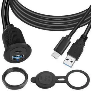 Vszerda USB C & USB 3.0 Threaded Fixed Embedded Car Waterproof Cable 5Gbps USB3.0 & USB C Panel Mount Extension Cable,LED Light Aluminium Housing,for Instrument Panel Car Boat Motorbike,2M/6.5ft Vszerda USB C & USB 3.0 Threaded Fixed Embedded Car Waterproof Cable 5Gbps USB3.0 & USB C Panel Mount Extension Cable,LED Light Aluminium Housing,for Instrument Panel Car Boat Motorbike,2M/6.5ft