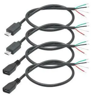 Vszerda 2Pair Short Micro USB 4 Pin Bare Wire 11inch, 5V/2A Micro USB Male & Female 4 Pin Pigtail Open End Power and Data Cable, for USB Equipment Installed or Replacement Repair DIY Cable Vszerda 2Pair Short Micro USB 4 Pin Bare Wire 11inch, 5V/2A Micro USB Male & Female 4 Pin Pigtail Open End Power and Data Cable, for USB Equipment Installed or Replacement Repair DIY Cable