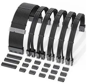 Vszerda PSU Cable Extension Kit 18AWG Power Supply Cables (1x 24Pin ATX / 2X 8Pin EPS / 3X 8Pin PCIE), 12in GPU Extensions, Pre-Bent Design & Dual Cable Combs (Black Nylon Braided) Vszerda PSU Cable Extension Kit 18AWG Power Supply Cables (1x 24Pin ATX / 2X 8Pin EPS / 3X 8Pin PCIE), 12in GPU Extensions, Pre-Bent Design & Dual Cable Combs (Black Nylon Braided)