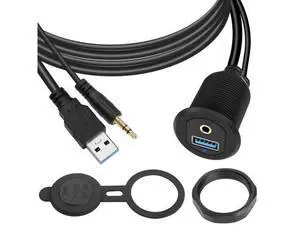 Vszerda USB3.0 & 3.5mm Audio Threaded Fixed Embedded Car Waterproof Cable 5Gbps TRS 3.5mm & USB3.0 Dashboard Panel Mount Extension Cable, LED Lights, Al Housing, for Car Boat Motorbike,2M/6.5ft Vszerda USB3.0 & 3.5mm Audio Threaded Fixed Embedded Car Waterproof Cable 5Gbps TRS 3.5mm & USB3.0 Dashboard Panel Mount Extension Cable, LED Lights, Al Housing, for Car Boat Motorbike,2M/6.5ft