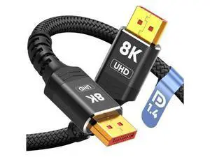Vszerda 8K 4K DisplayPort Cable 1.4, 15FT DP Cord ( 8K@60Hz, 4K@144Hz, 2K@240Hz/165Hz), 32.4Gbps High Speed Display Port Cable for Gaming Monitor, HDR/FreeSync/G-Sync, Braided, Black Vszerda 8K 4K DisplayPort Cable 1.4, 15FT DP Cord ( 8K@60Hz, 4K@144Hz, 2K@240Hz/165Hz), 32.4Gbps High Speed Display Port Cable for Gaming Monitor, HDR/FreeSync/G-Sync, Braided, Black