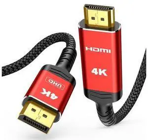 Vszerda 4K DisplayPort to HDMI, 10ft Uni-Directional DP (Source) to HDMI (Display) 1.4 Cable, 4K@30Hz, 2K@60Hz, 1080P Full HD, Braided Cord for Dell, NVIDIA, AMD, Monitor, Projector (Red) Vszerda 4K DisplayPort to HDMI, 10ft Uni-Directional DP (Source) to HDMI (Display) 1.4 Cable, 4K@30Hz, 2K@60Hz, 1080P Full HD, Braided Cord for Dell, NVIDIA, AMD, Monitor, Projector (Red)