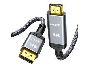 Vszerda 4K DisplayPort to HDMI, 15ft Uni-Directional DP (Source) to HDMI (Display) 1.4 Cable, 4K@30Hz, 2K@60Hz, 1080P Full HD, Braided Cord for Dell, NVIDIA, AMD, Monitor, Projector (Grey) Vszerda 4K DisplayPort to HDMI, 15ft Uni-Directional DP (Source) to HDMI (Display) 1.4 Cable, 4K@30Hz, 2K@60Hz, 1080P Full HD, Braided Cord for Dell, NVIDIA, AMD, Monitor, Projector (Grey)