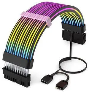 Vszerda 24 Pin RGB Cable,RGB PSU Cables Extensions - 5V 3Pin Addressable ARGB Motherboard Power Supply fit Black PC Case Build Black Style Vszerda 24 Pin RGB Cable,RGB PSU Cables Extensions - 5V 3Pin Addressable ARGB Motherboard Power Supply fit Black PC Case Build Black Style