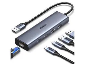 UGREEN USB to Ethernet Adapter, 5 in 1 USB Hub with Ethernet with 2* USB-C 3.2 (10Gbps) + 1*USB-A 3.2/1*USB-A 2.0/Gigabit RJ45, Network LAN Internet Dongle Compatible for Laptop, MacBook Pro/Air, XPS UGREEN USB to Ethernet Adapter, 5 in 1 USB Hub with Ethernet with 2* USB-C 3.2 (10Gbps) + 1*USB-A 3.2/1*USB-A 2.0/Gigabit RJ45, Network LAN Internet Dongle Compatible for Laptop, MacBook Pro/Air, XPS
