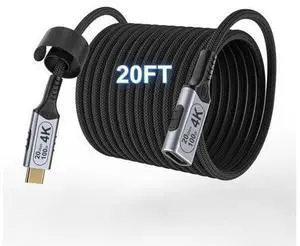 Vszerda USB c Braided Data Extension Cable 20ft/6M, USB c Extension Cable 20 gbps Data Transfer/100W Fast Charging/Video Output at 4K@60Hz for Monitor,USB Male to usbc-c Female Cable Vszerda USB c Braided Data Extension Cable 20ft/6M, USB c Extension Cable 20 gbps Data Transfer/100W Fast Charging/Video Output at 4K@60Hz for Monitor,USB Male to usbc-c Female Cable
