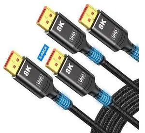 Vszerda 8K 4K DisplayPort Cable 1.4, 2-Pack 6.6FT DP Cord ( 8K@60Hz, 4K@144Hz, 2K@240Hz/165Hz), 32.4Gbps High Speed Display Port Cable for Gaming Monitor, HDR/FreeSync/G-Sync, Black Vszerda 8K 4K DisplayPort Cable 1.4, 2-Pack 6.6FT DP Cord ( 8K@60Hz, 4K@144Hz, 2K@240Hz/165Hz), 32.4Gbps High Speed Display Port Cable for Gaming Monitor, HDR/FreeSync/G-Sync, Black