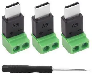 Vszerda USB Type-C Screw Terminal Adapter, USB C Plug to 2 Pin Solderless Connector, 5V 1.5A USB C Screw Terminal Adapter for Repair Power Charging, 3-Pack Vszerda USB Type-C Screw Terminal Adapter, USB C Plug to 2 Pin Solderless Connector, 5V 1.5A USB C Screw Terminal Adapter for Repair Power Charging, 3-Pack