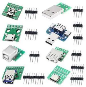 Vszerda 8 Pcs USB to DIP Adapter 2.54mm Type-C / Type-B / 2.0 / 2.0 Male / 3.0 / Micro / Mini / 4 in 1 to DIP Converter Breakout Board With Pin Header Vszerda 8 Pcs USB to DIP Adapter 2.54mm Type-C / Type-B / 2.0 / 2.0 Male / 3.0 / Micro / Mini / 4 in 1 to DIP Converter Breakout Board With Pin Header