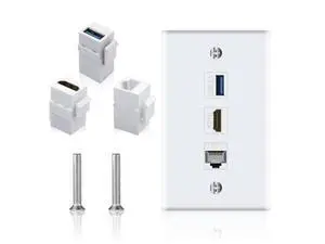 Vszerda HDMI RJ45 Wall Plate, 3Port HDMI USB Outlet Wall Plate, 1 x HDMI Female to Female Jack + 1 x Cat6 RJ45 Ethernet + 1 x USB 3.0 Jack Support Keystone Wall Plate for Face Plate, White Vszerda HDMI RJ45 Wall Plate, 3Port HDMI USB Outlet Wall Plate, 1 x HDMI Female to Female Jack + 1 x Cat6 RJ45 Ethernet + 1 x USB 3.0 Jack Support Keystone Wall Plate for Face Plate, White