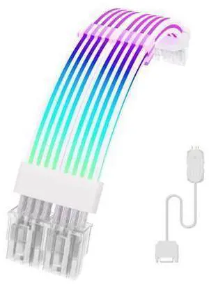 Vszerda 8 Pin RGB GPU Cable,2 x 8Pin (6+2) PCIE RGB PSU Cables 5V 3Pin ARGB Graphics Card Power Supply Extension - for PC Build,Four Sides Lighting Strips White Style Vszerda 8 Pin RGB GPU Cable,2 x 8Pin (6+2) PCIE RGB PSU Cables 5V 3Pin ARGB Graphics Card Power Supply Extension - for PC Build,Four Sides Lighting Strips White Style